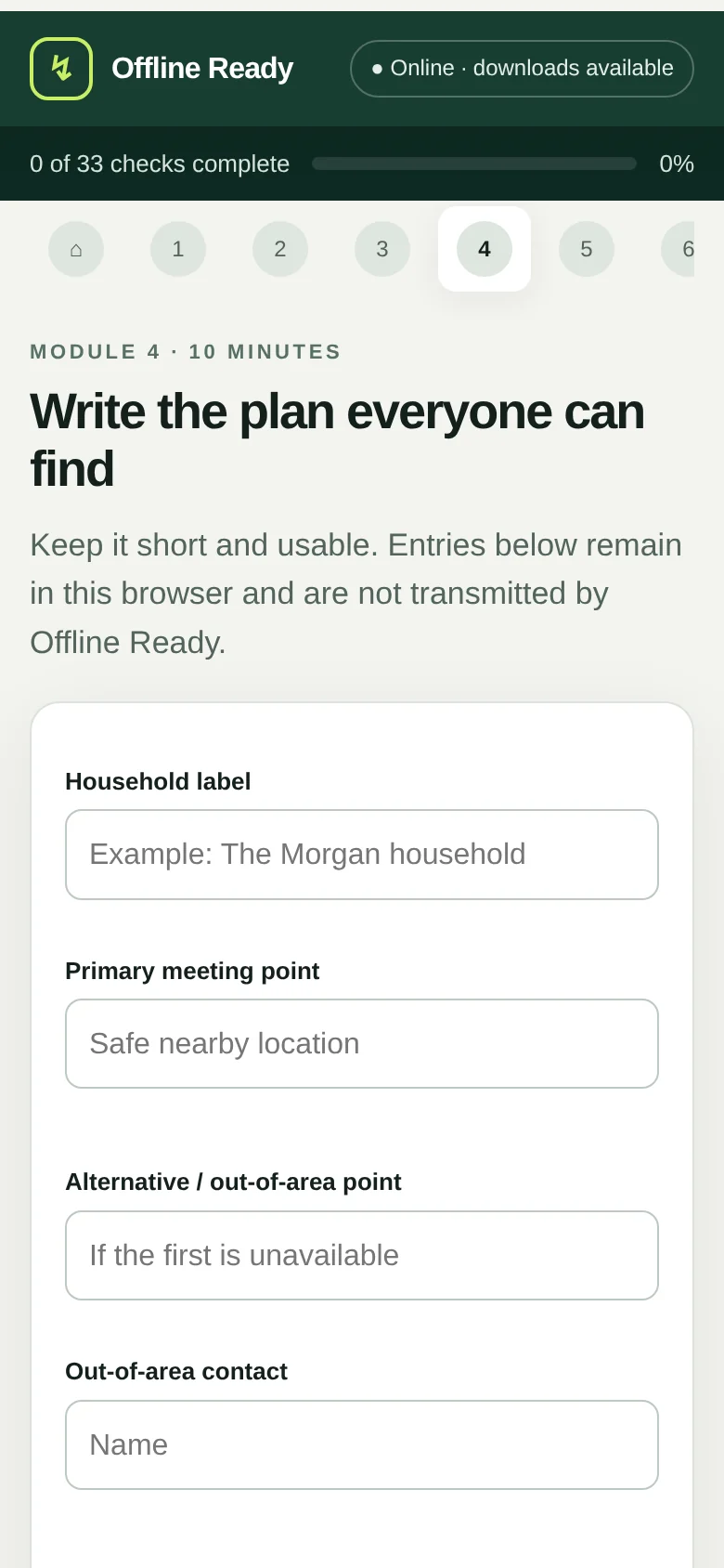 Household plan form stored locally